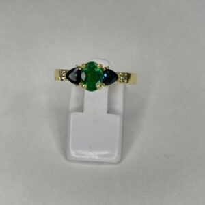 Ring with Emerald 6g and diamonds Tourmaline and Gold 7k
